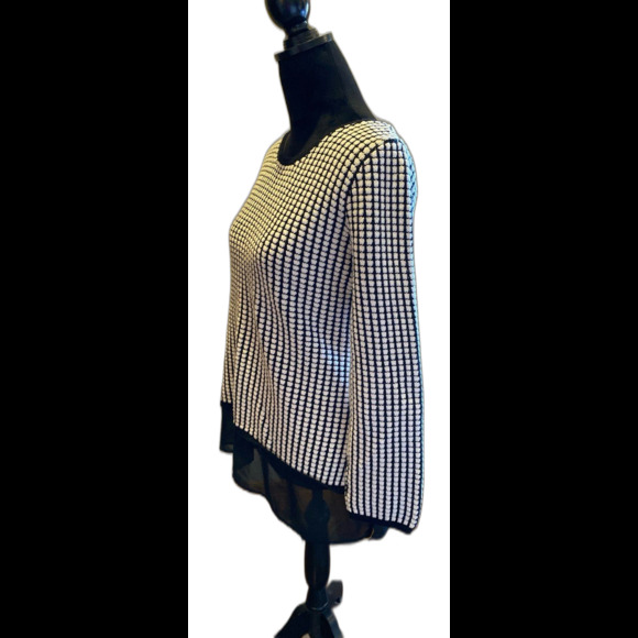 Style & Co Sweater Plus Size XL Top Black White 60% Cotton Sheer Hem Crew Neck - Picture 4 of 10
